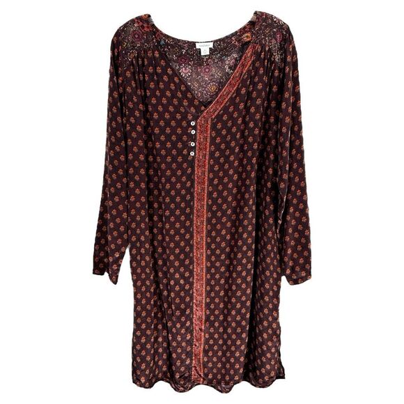 Sundance Small Petite Dress Maroon‎ Boho Shift Silky Satin Pearl Buttons 1624 - Picture 1 of 14